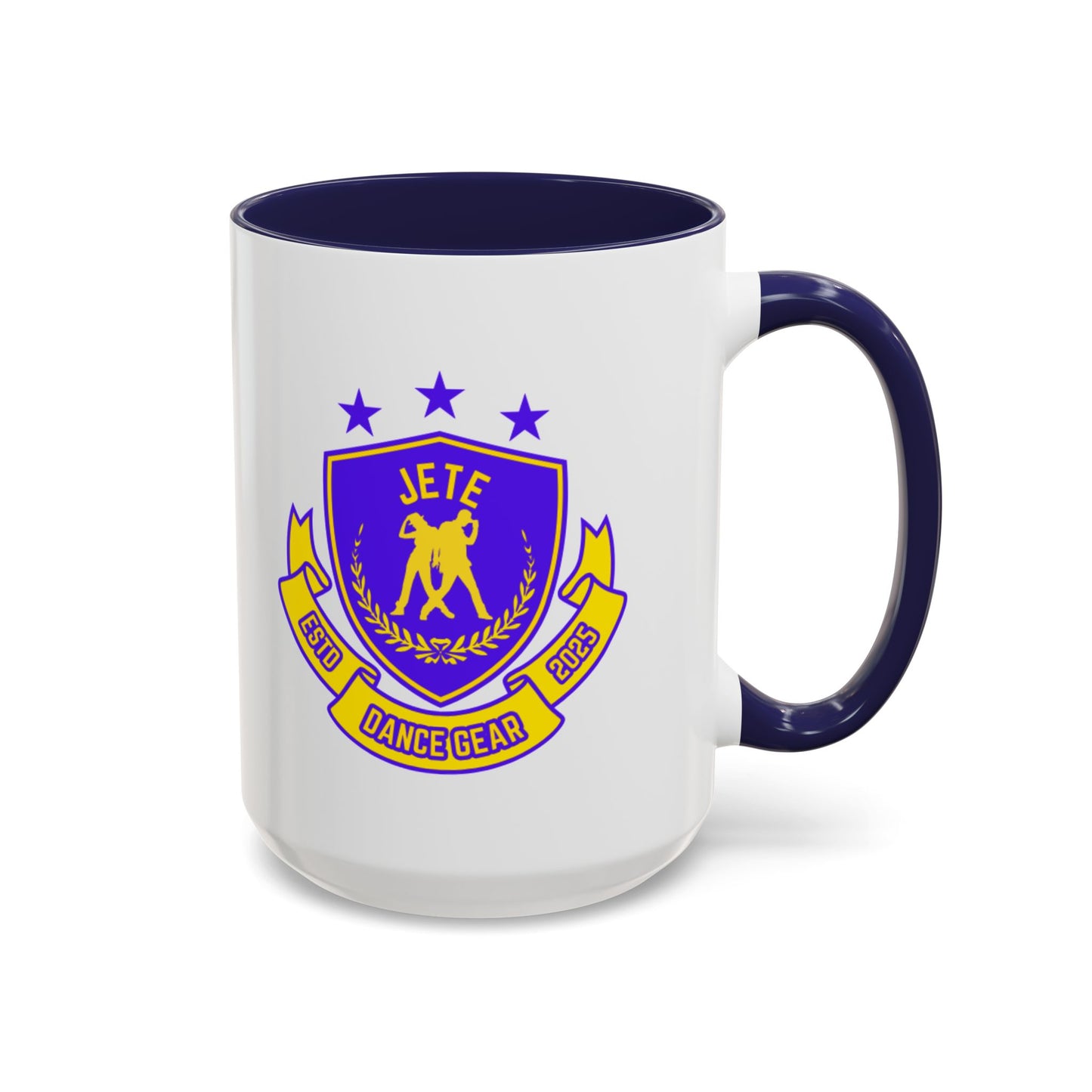 "Jeté Dance Gear Estd 2025" Accent Coffee Mug – Collegiate Style Ceramic Mug for Dancers and Studio Pride
