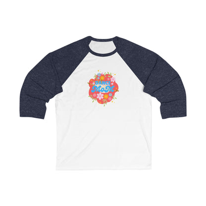 "Dance Mom" Unisex 3/4 Sleeve Baseball Tee – Bold Floral Dancer Graphic Front & Superhero Role List Back | Dance Parent Shirt for Performances and Competitions