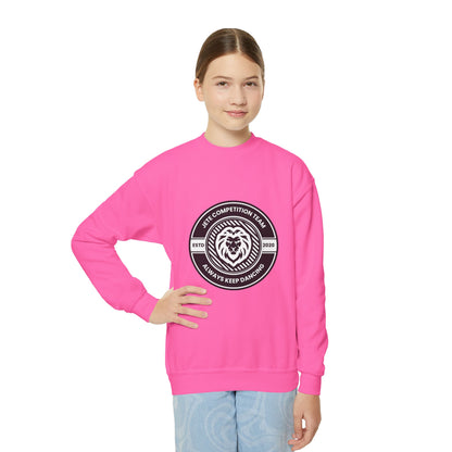 "Jeté Competition Team - Always Keep Dancing" Youth Crewneck Sweatshirt – Bold Collegiate-Inspired Dance Graphic Pullover for Kids and Teens
