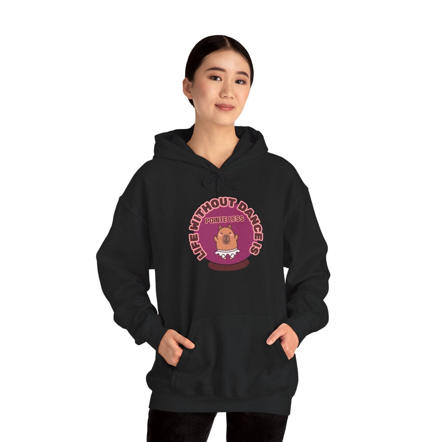 “Life Without Dance is Pointeless" Unisex Heavy Blend Hooded Sweatshirt – Cute Capybara Graphic Hoodie for Adults and Teens