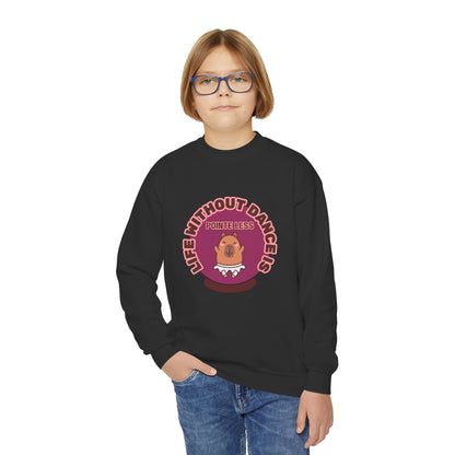"Life Without Dance Is Pointeless" – Cute Dancing Capybara Youth Crewneck Sweatshirt | Funny Animal Dance Kids Pullover