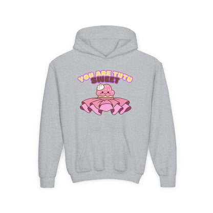 "You Are Tutu Sweet" Youth Hooded Sweatshirt – Kawaii Cupcake in Tutu Dance Graphic Hoodie for Kids and Teens