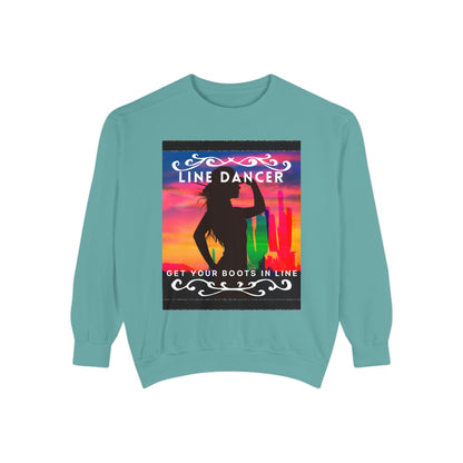 "Line Dancer, Get Your Boots in Line" Unisex Lightweight Crewneck Sweatshirt – Western Dance Graphic Pullover for Country Music & Boot Scootin’ Fans