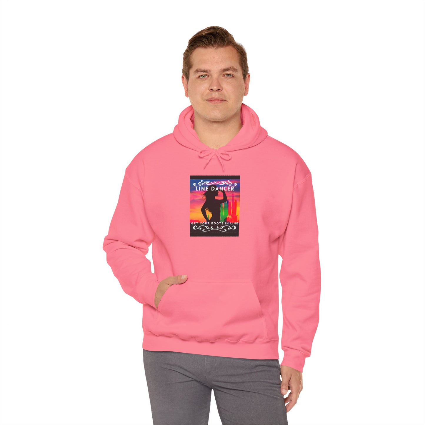"Line Dancer, Get Your Boots in Line" Western-Inspired Graphic – Unisex Heavy Blend™ Hooded Sweatshirt