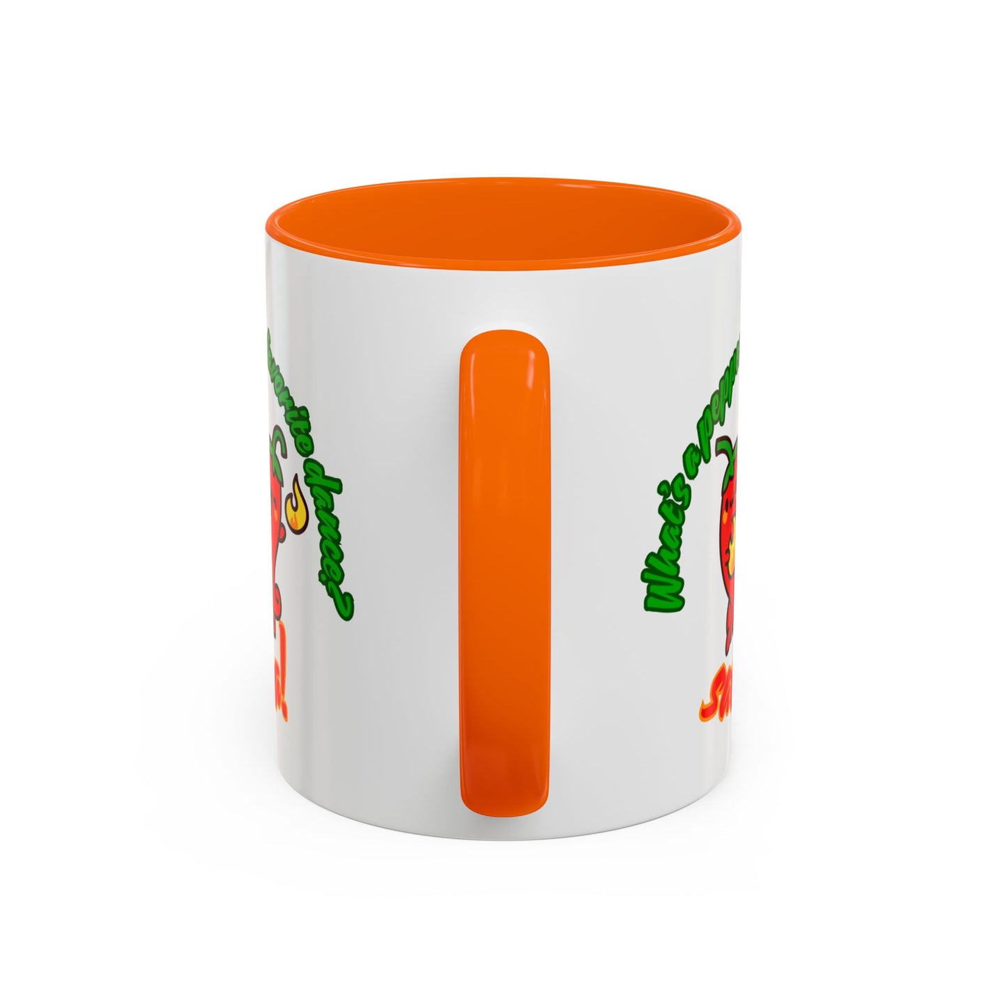 "What's a Pepper's Favorite Dance? Salsa." Accent Coffee Mug – Funny Dance Pun Ceramic Mug for Dancers and Food Lovers