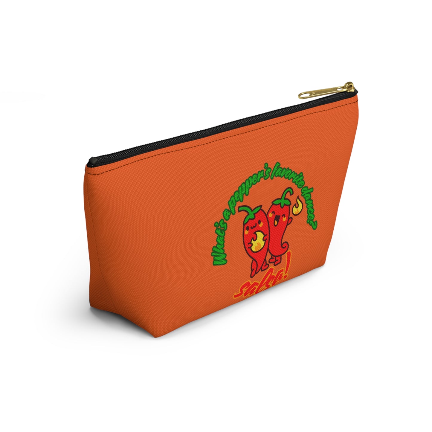 "What’s a Pepper’s Favorite Dance? Salsa!" Makeup Bag – Funny Dance Pun with Colorful Pepper Graphic – Cute Zipper Pouch for Cosmetics, Accessories & Gifts
