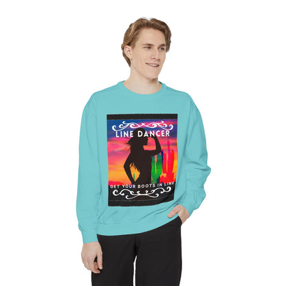 "Line Dancer, Get Your Boots in Line" Unisex Lightweight Crewneck Sweatshirt – Western Dance Graphic Pullover for Country Music & Boot Scootin’ Fans