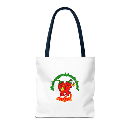 “What’s a Pepper’s Favorite Dance? Salsa!” Salsa Dance Pun Tote Bag – Funny Kawaii Pepper Graphic Canvas Bag for Dancers & Food Lovers