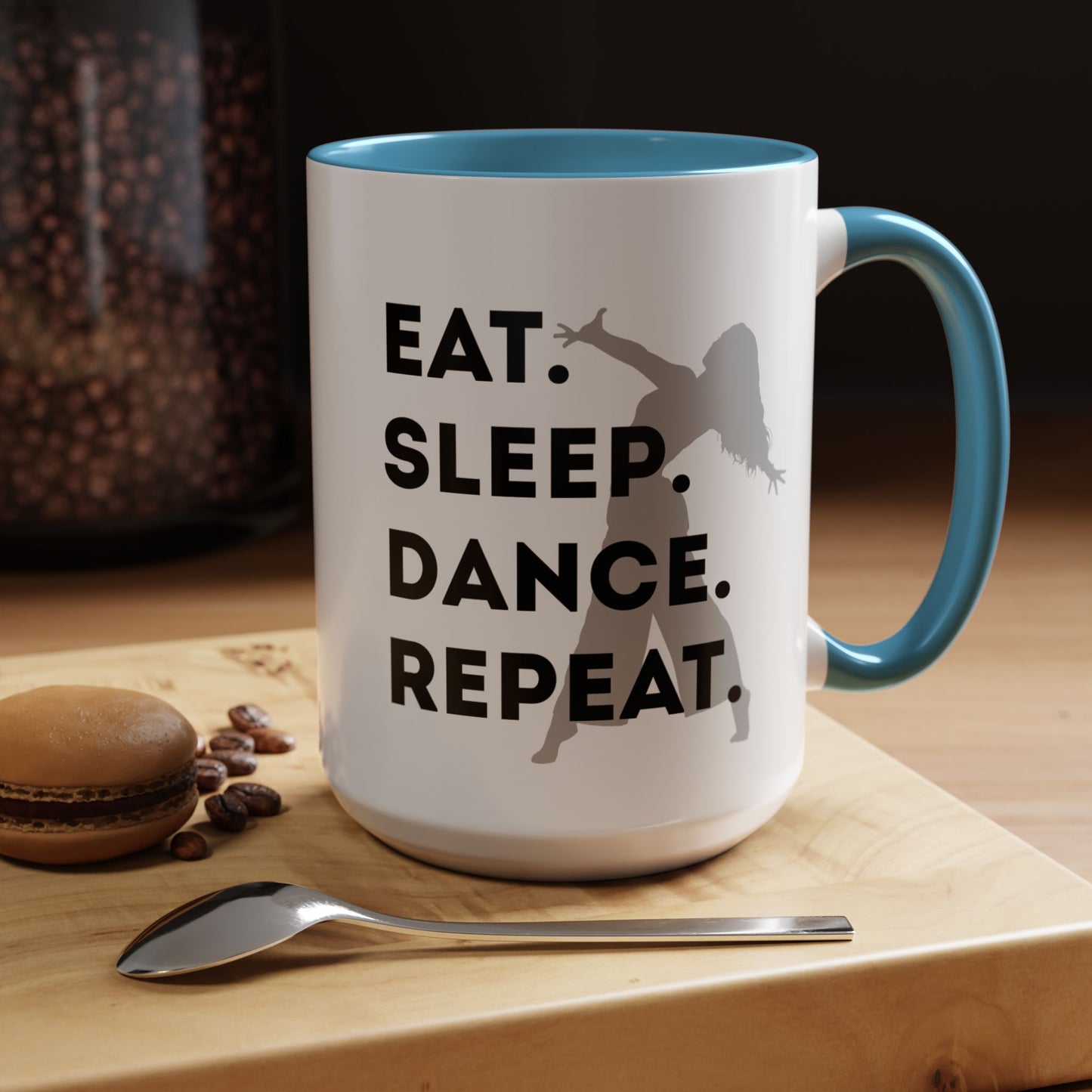 "Eat Sleep Dance Repeat" Accent Coffee Mug – Gray Dancer Graphic Ceramic Mug for Dance Lovers
