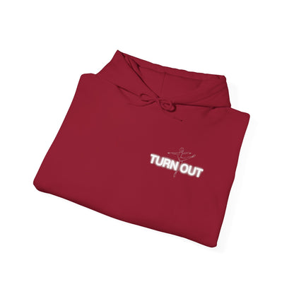 "Turn Out" Ballet Hoodie – Unisex Heavy Blend™ Hooded Sweatshirt with Front & Back Ballerina Graphics for Dancers