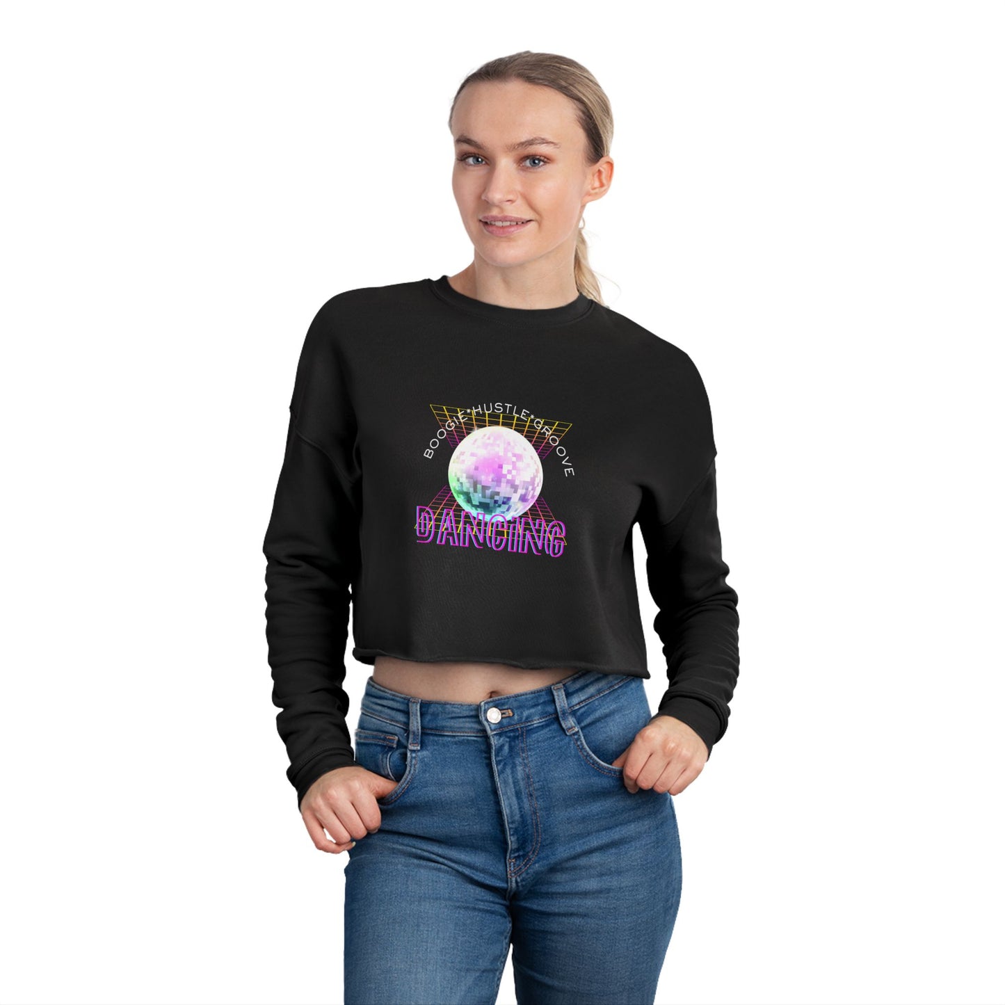 "Boogie, Hustle, Groove - Dancing" Streetwear Dance Graphic – Women’s Cropped Fleece Sweatshirt