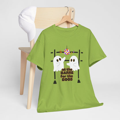 “At the Barre for the Boos” Dance Halloween T-Shirt with Cute Ghost Ballet Graphics - Unisex Heavy Cotton Tee