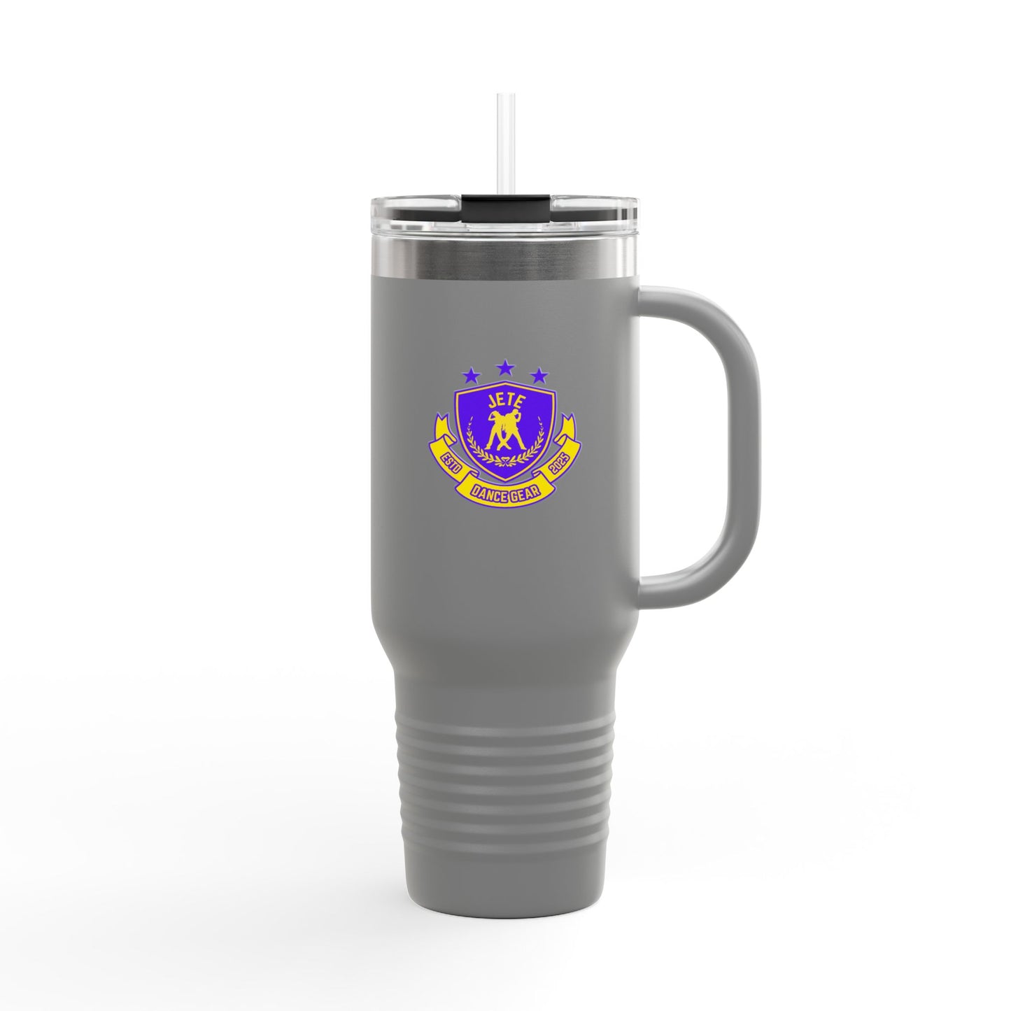 "Jeté Dance Gear Estd 2025" | 40oz Insulated Travel Mug with Collegiate-Inspired Graphic – Durable Stainless Steel Tumbler for Dancers & Dance Lovers