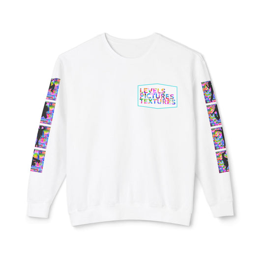 Levels Premium Collection Dance Crewneck Sweatshirt – Vibrant Unisex Streetwear Pullover with "Levels Pictures Textures" Front Text and Dancer Silhouettes on Sleeves