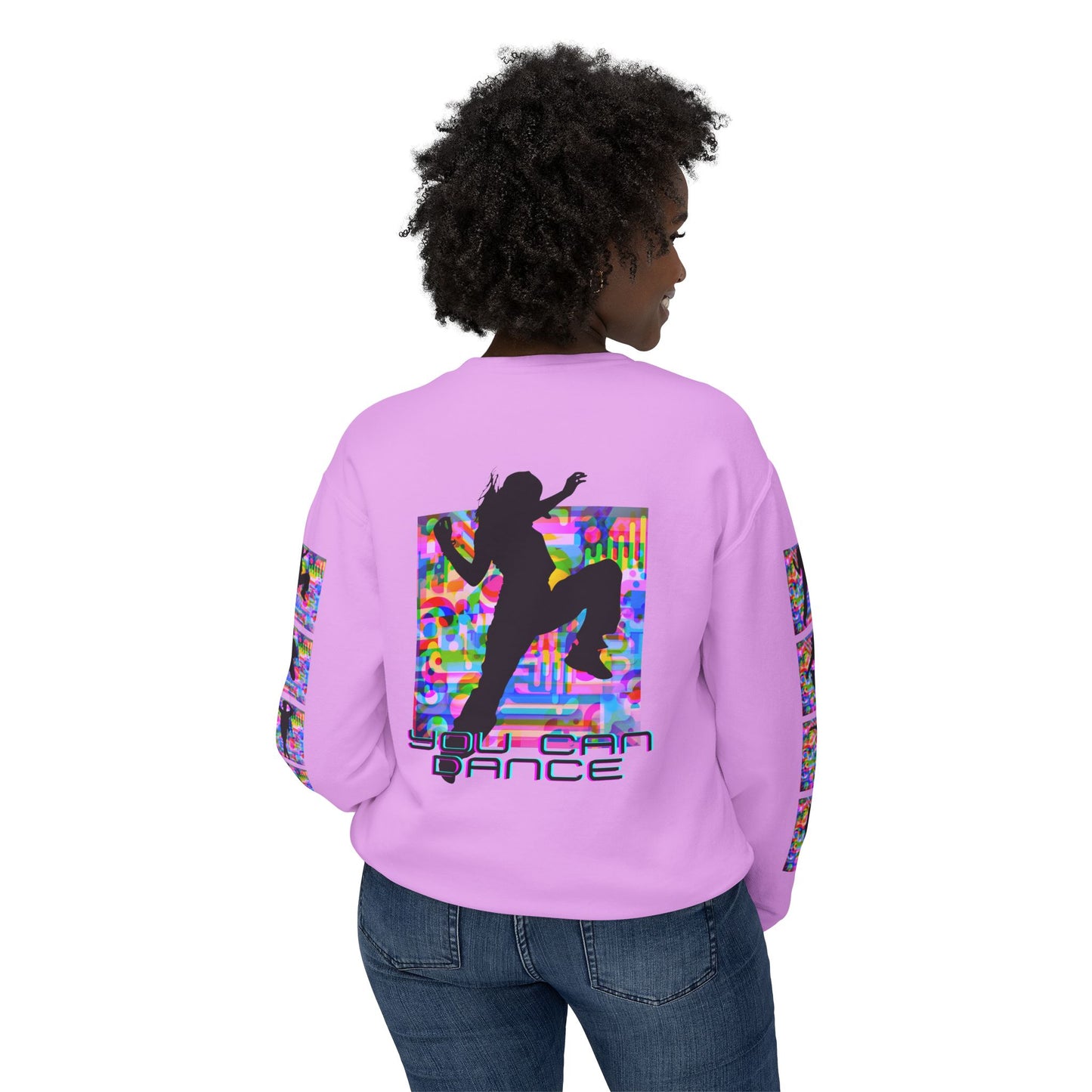 Levels Premium Collection Dance Crewneck Sweatshirt – Vibrant Unisex Streetwear Pullover with "Levels Pictures Textures" Front Text and Dancer Silhouettes on Sleeves