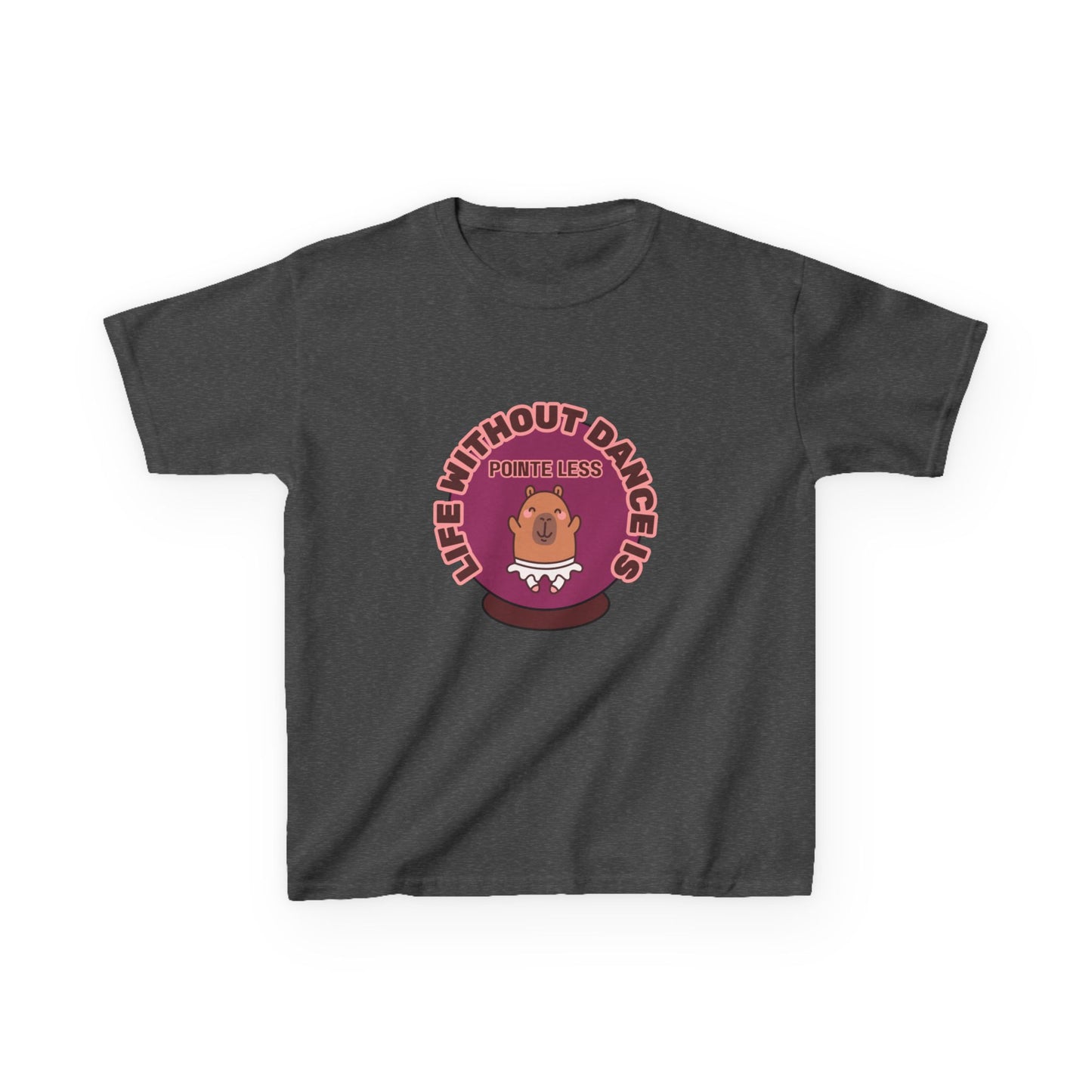 "Life Without Dance Is Pointeless" Youth Dance T-Shirt – Cute Capybara Ballerina Graphic Tee for Kids
