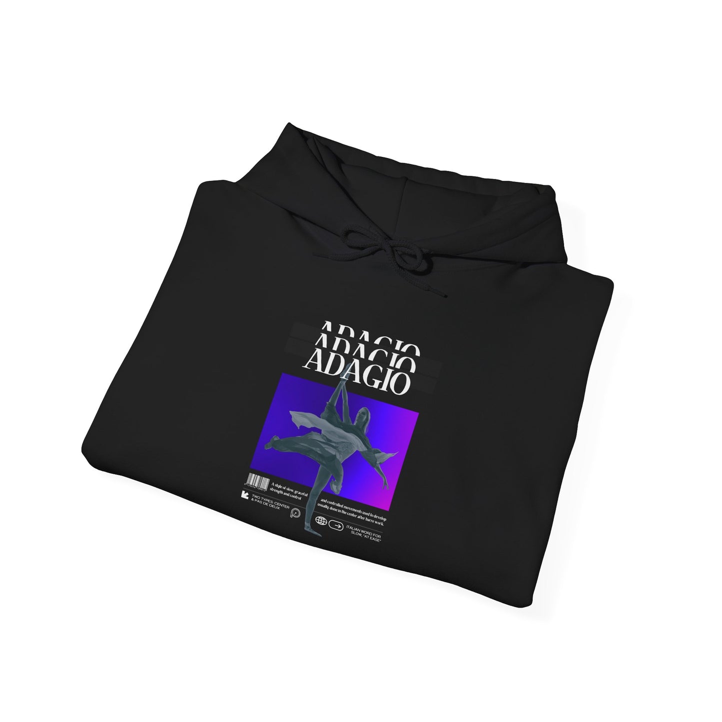 “Adagio” Ballet Term Definition with Streetwear-Style Ballerina Graphic - Unisex Heavy Blend™ Hooded Sweatshirt – Cozy Dance Hoodie for Ballet Lovers