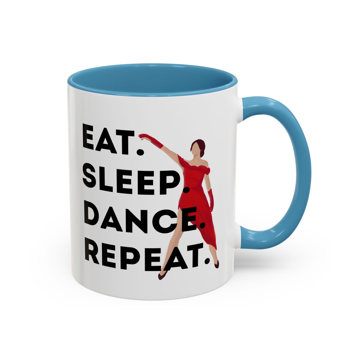 "Eat Sleep Dance Repeat" Accent Coffee Mug – Bold Dancer Graphic Ceramic Mug for Dance Lovers