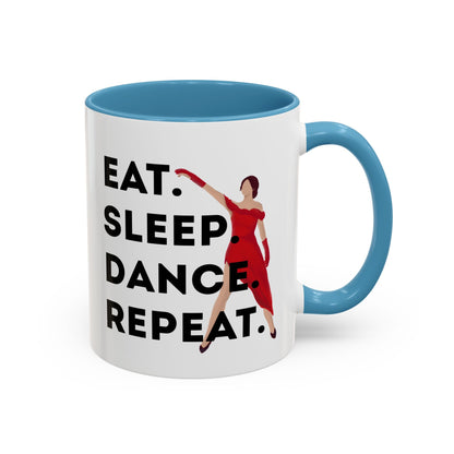"Eat Sleep Dance Repeat" Accent Coffee Mug – Bold Dancer Graphic Ceramic Mug for Dance Lovers