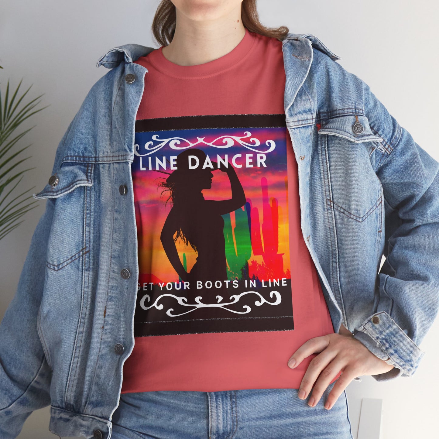 "Line Dancer" Unisex Heavy Cotton T-Shirt – Western Country Dance Graphic Tee – 'Get Your Boots in Line' Cowboy-Inspired Shirt