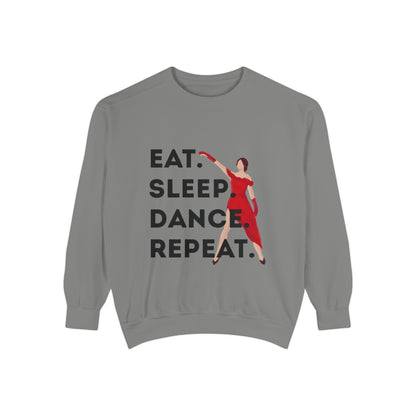 "Eat, Sleep, Dance, Repeat" Unisex Lightweight Crewneck Sweatshirt – Bold Dance Graphic Pullover for Dancers & Studio Life Enthusiasts