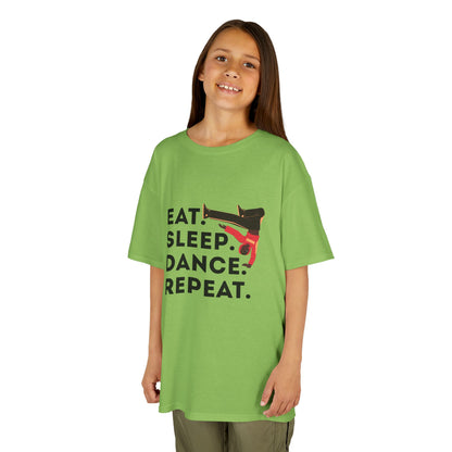 "Eat Sleep Dance Repeat" Youth Short Sleeve Tee – Bold B-Boy Graphic Hip-Hop Dance Shirt for Kids and Young Performers