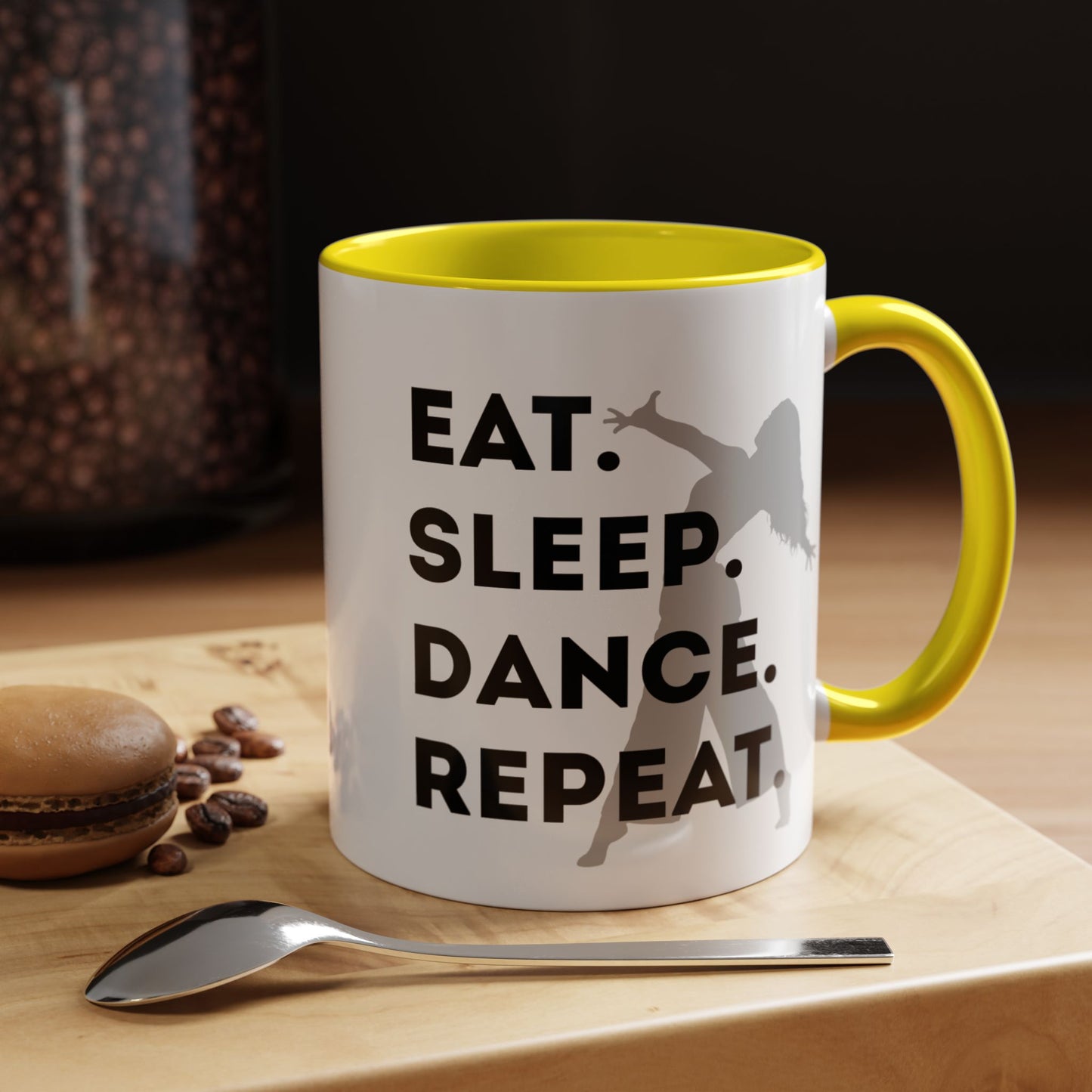 "Eat Sleep Dance Repeat" Accent Coffee Mug – Gray Dancer Graphic Ceramic Mug for Dance Lovers