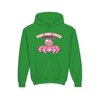 "You Are Tutu Sweet" Youth Hooded Sweatshirt – Kawaii Cupcake in Tutu Dance Graphic Hoodie for Kids and Teens