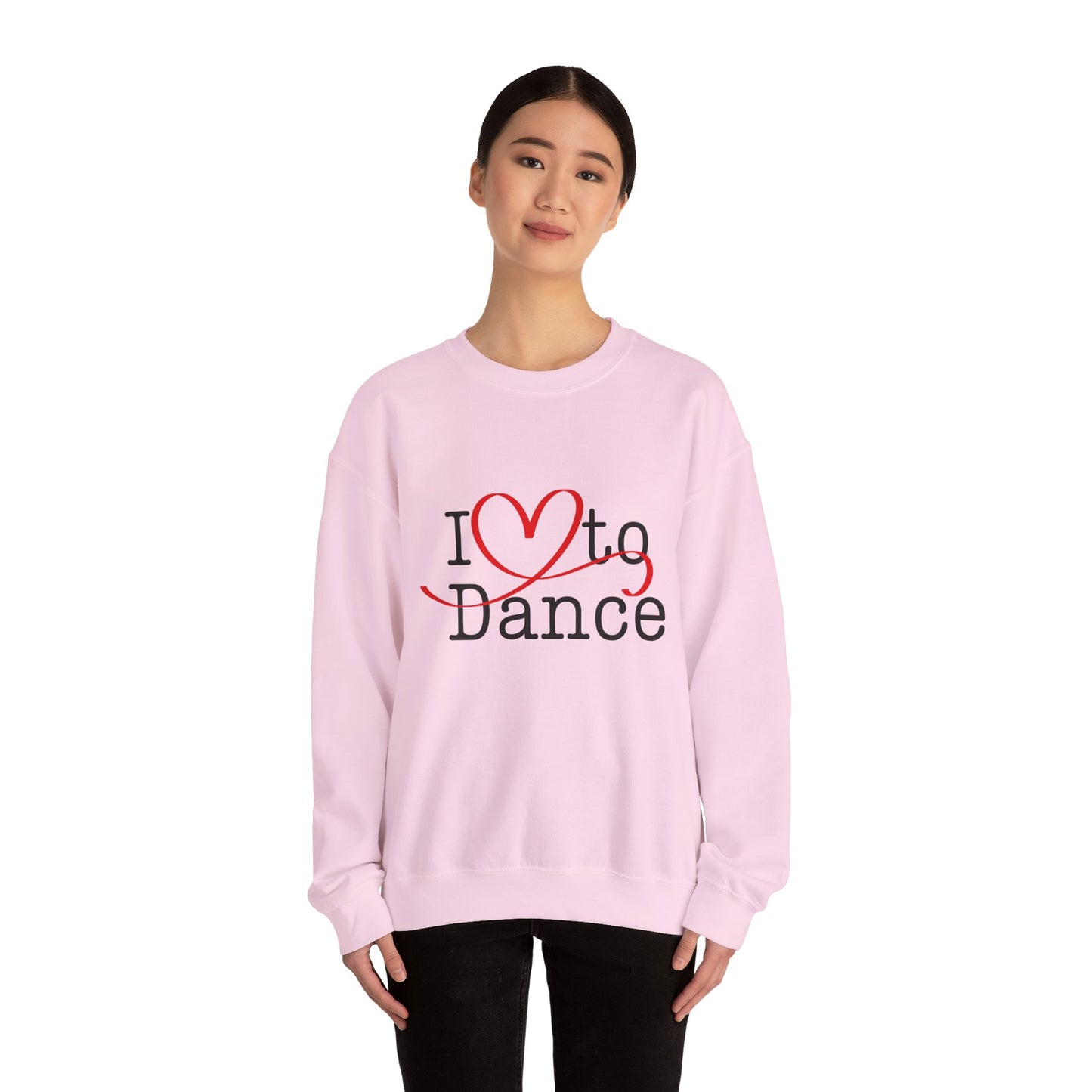 "I Love to Dance" Unisex Crewneck Sweatshirt – Dance Lover Gift with Hand-Drawn Heart Graphic