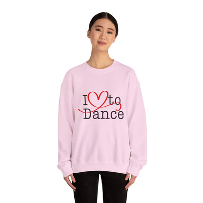 "I Love to Dance" Unisex Crewneck Sweatshirt – Dance Lover Gift with Hand-Drawn Heart Graphic