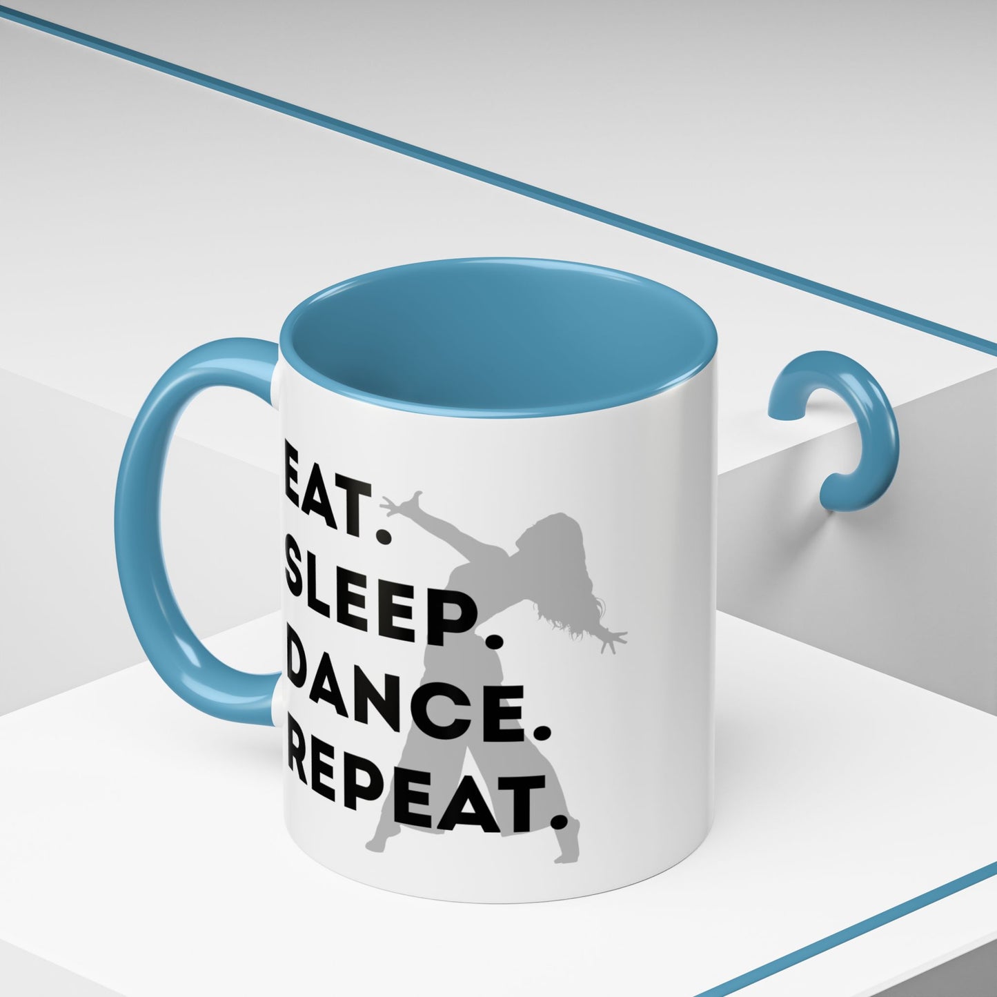 "Eat Sleep Dance Repeat" Accent Coffee Mug – Gray Dancer Graphic Ceramic Mug for Dance Lovers