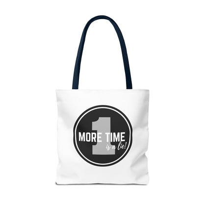 "One More Time is a Lie" Dance Tote Bag – Bold Emblem Graphic Canvas Bag for Dancers, Rehearsals & Everyday Use