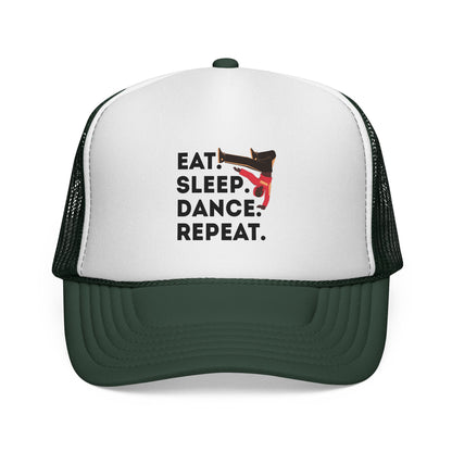 "Eat Sleep Dance Repeat" Trucker Hat – B-Boy Breakdance Graphic Cap for Dancers | Unisex Streetwear Dance Hat