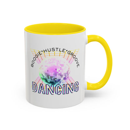 "Boogie, Hustle, Groove - Dancing" Disco Accent Coffee Mug – Fun Retro Dance Gift for Coffee Lovers