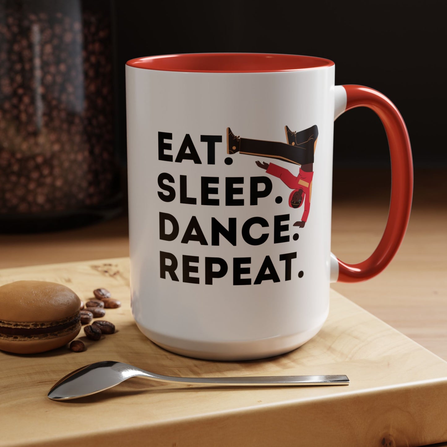"Eat Sleep Dance Repeat" Accent Coffee Mug – Bold B-Boy Graphic Ceramic Mug for Hip Hop Dancers