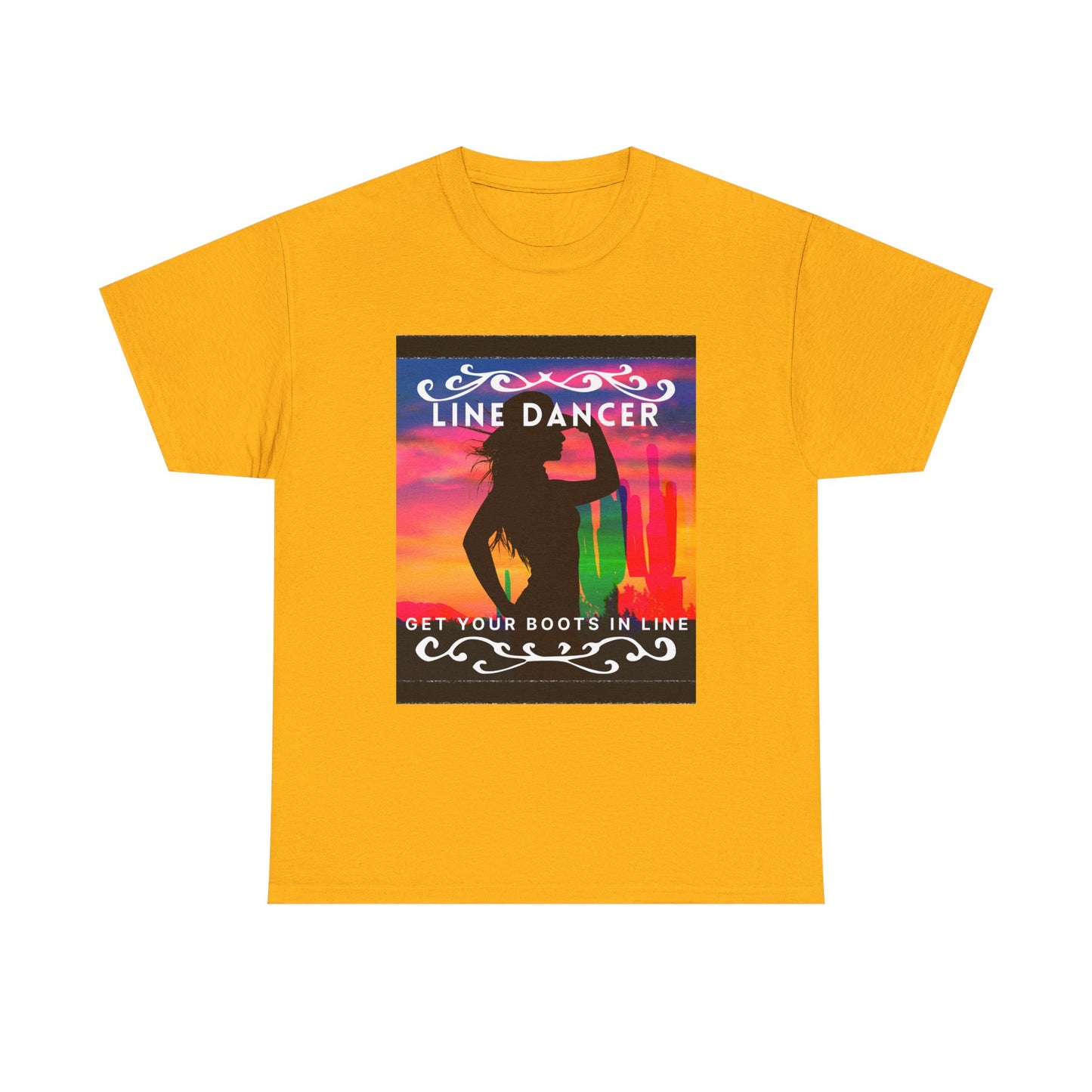 "Line Dancer" Unisex Heavy Cotton T-Shirt – Western Country Dance Graphic Tee – 'Get Your Boots in Line' Cowboy-Inspired Shirt