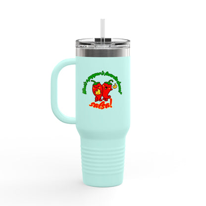 "What's a Pepper's Favorite Dance? Salsa." Funny Dance Quote 40oz Insulated Travel Mug – Bold Pepper Graphic Stainless Steel Tumbler