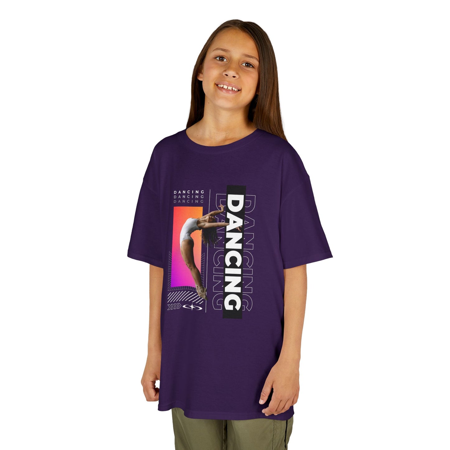 “Dancing” Youth Short Sleeve T-Shirt – Streetwear-Inspired Female Dancer Graphic – Stylish Kids Dance Apparel Tee
