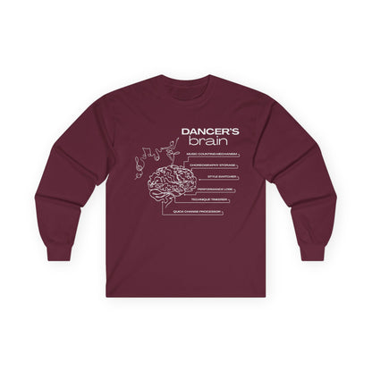 “Dancer’s Brain” Unisex Long Sleeve Tee – Funny Ballet & Dance Graphic Shirt with Labeled Brain Design + Optional Name or Studio Personalization
