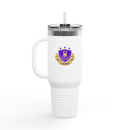 "Jeté Dance Gear Estd 2025" | 40oz Insulated Travel Mug with Collegiate-Inspired Graphic – Durable Stainless Steel Tumbler for Dancers & Dance Lovers