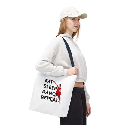 "Eat Sleep Dance Repeat" Canvas Tote Bag – Bold Dancer Graphic Dance Bag for Studio, School & Everyday Use