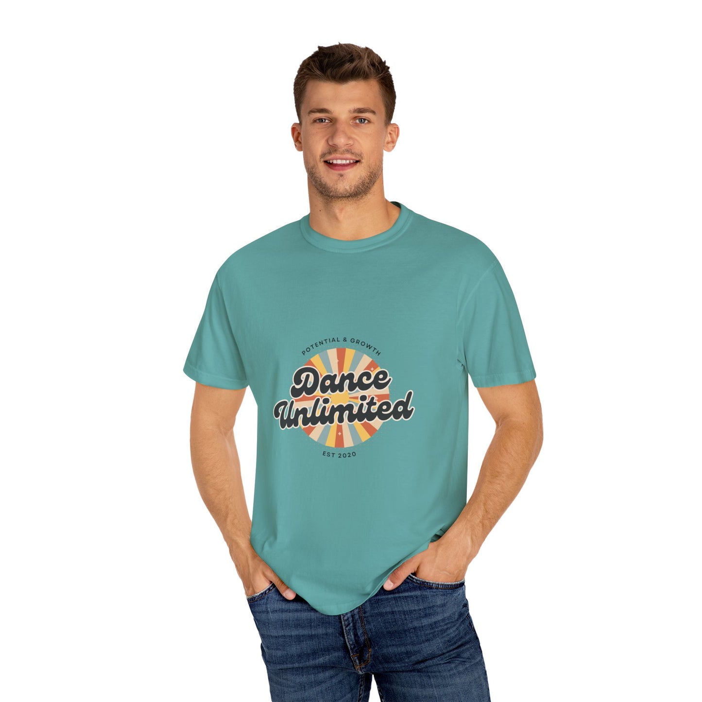 "Dance Unlimited, Potential & Growth" Unisex Garment-Dyed T-Shirt – Retro-Inspired Dance Motivation Graphic Tee – Inspirational Shirt for Dancers"
