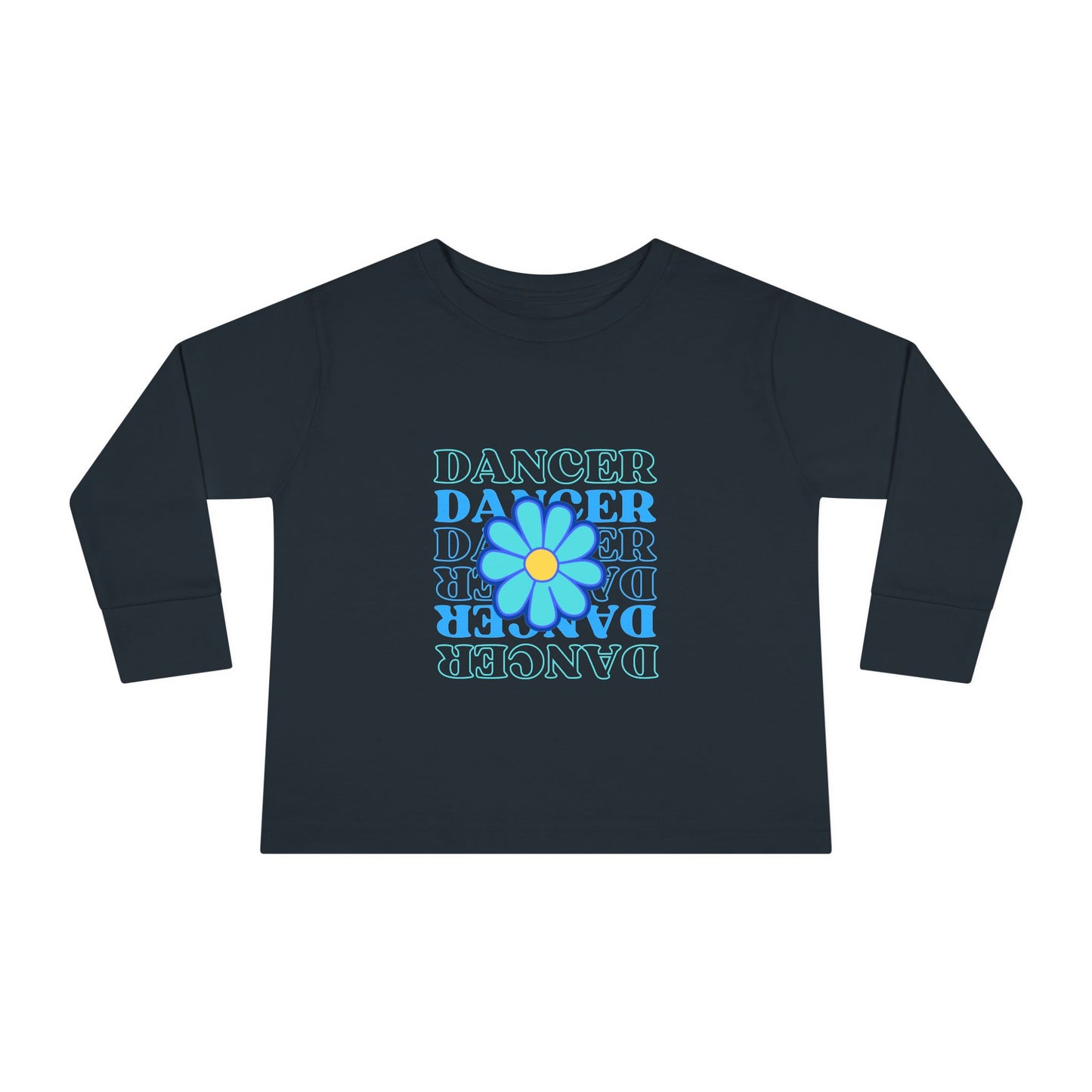 "Dancer" Toddler Long Sleeve Dance T-Shirt – Floral Text Graphic Shirt for Kids