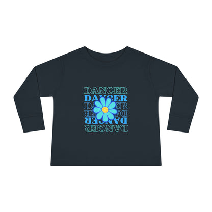 "Dancer" Toddler Long Sleeve Dance T-Shirt – Floral Text Graphic Shirt for Kids