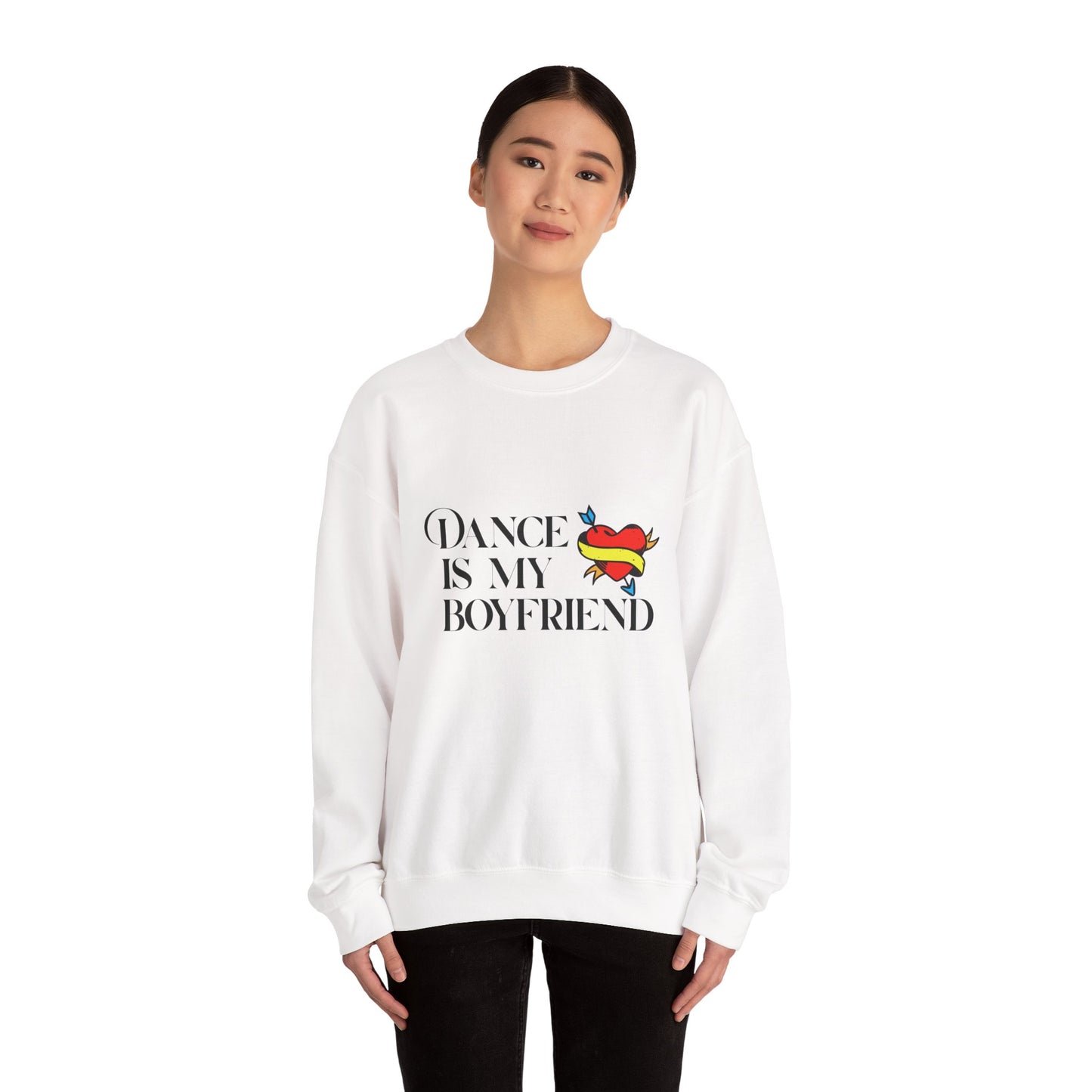 Dance Is My Boyfriend Unisex Crewneck Sweatshirt – Cute Heart Tattoo Graphic Dance Lover Pullover