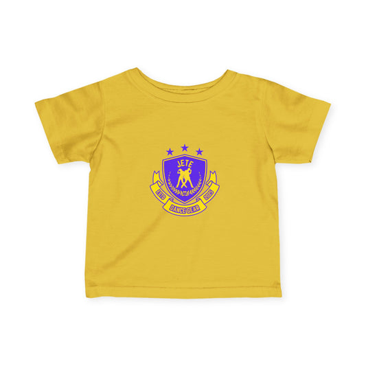 "Jeté Dance Gear" Infant Dance T-Shirt – Collegiate-Inspired Dancer Graphic Short Sleeve Tee for Babies