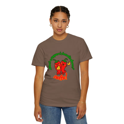 "What's a Pepper's Favorite Dance? Salsa!" Dance Pun Unisex Garment-Dyed T-Shirt – Funny Dance Joke Tee with Cute Pepper Graphic – Dance Humor Shirt for Food & Pun Lovers