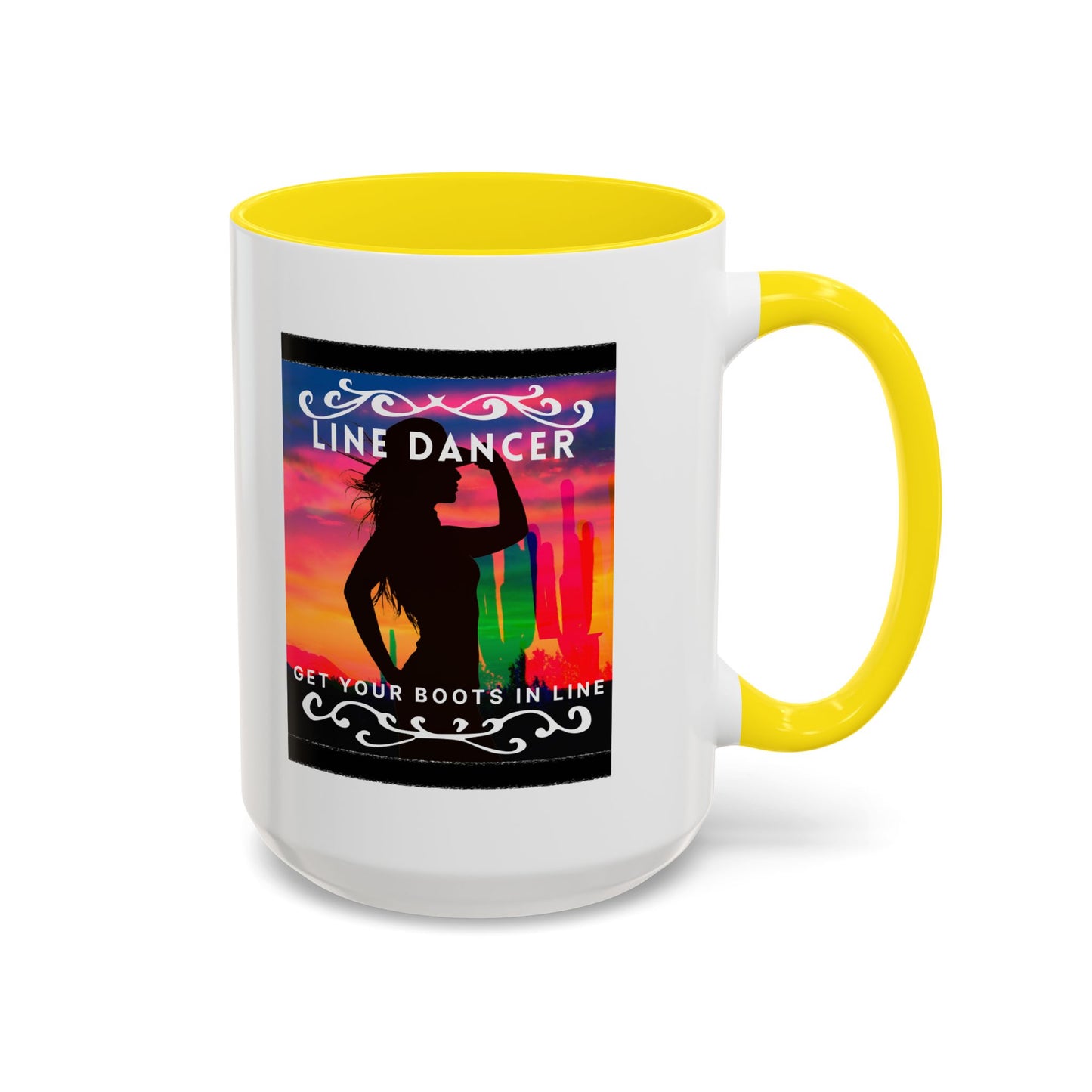 "Line Dancer" Accent Coffee Mug – Cute Cowgirl Graphic Ceramic Mug for Country Dance Lovers