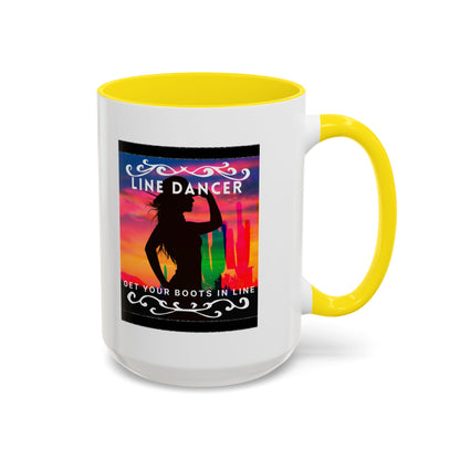 "Line Dancer" Accent Coffee Mug – Cute Cowgirl Graphic Ceramic Mug for Country Dance Lovers