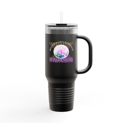 "Boogie, Hustle, Groove - Dancing" 40oz Insulated Travel Mug – Disco Dance Theme Stainless Steel Tumbler with Lid & Straw | Jeté Dance Shop